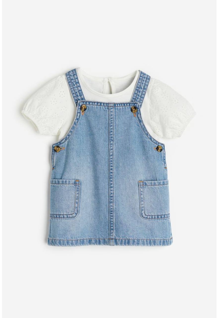 ست سارافون جین و تیشرت سفید