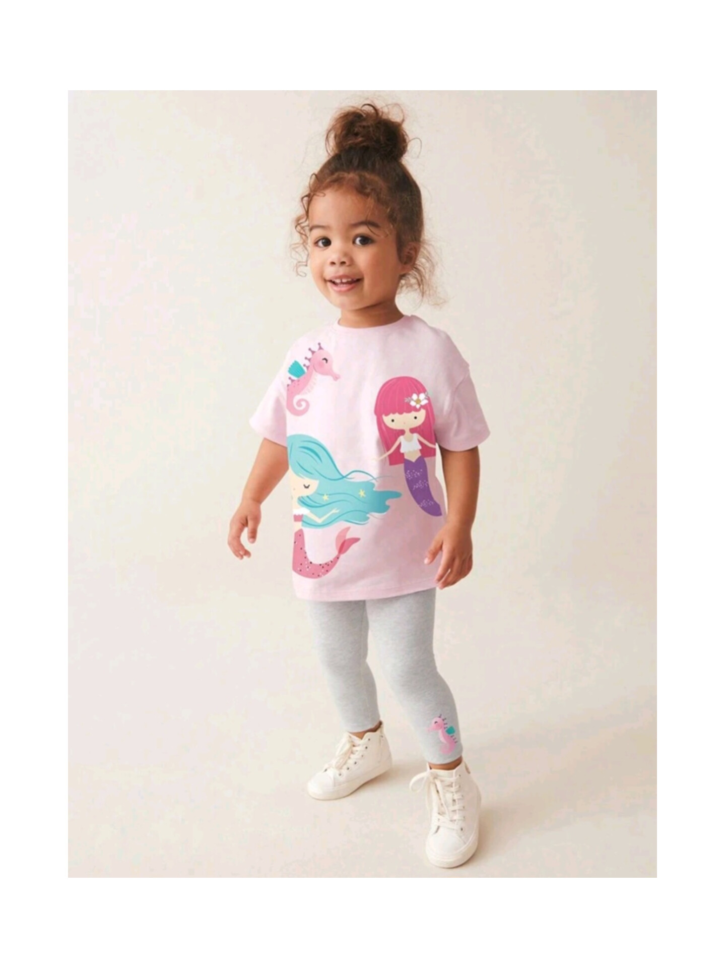 ست تیشرت صورتی پری دریایی و لگ طوسی