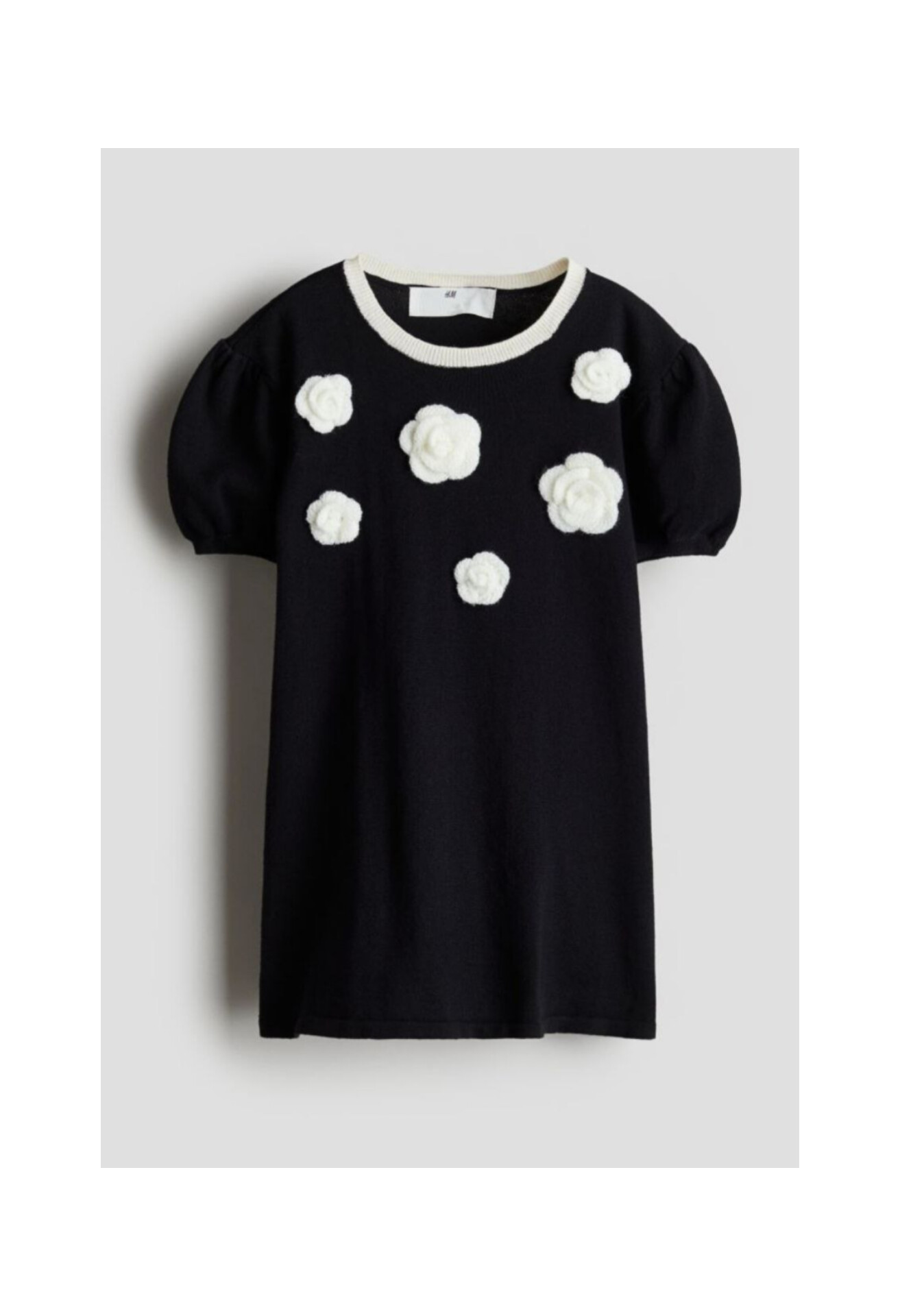 پیراهن مشکی بافت ریز گل سفید